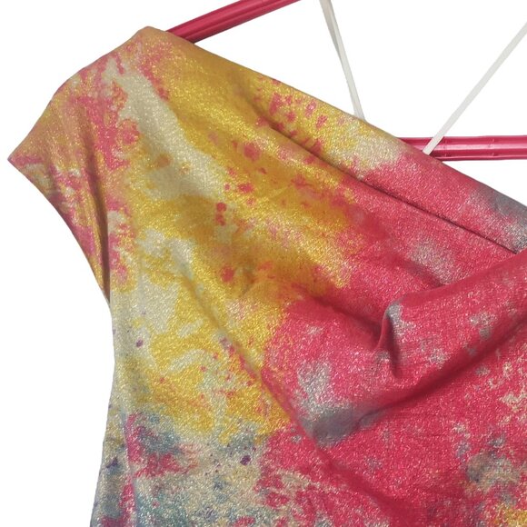 Flattering Teri Jon by Rickie Freeman Silver & Colourful Dress Size 12 - Picture 14 of 16